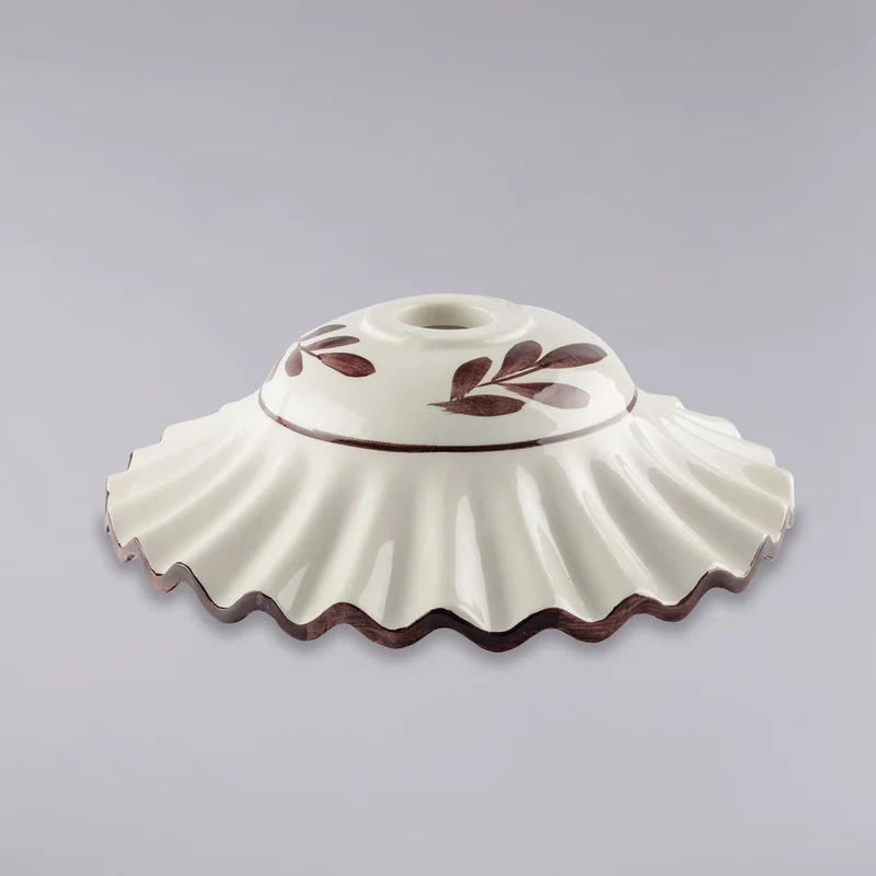 Diffuseur en céramique diamètre 30 blanc brillant et marron avec palmiers décorés à la main H.9 - Ø30