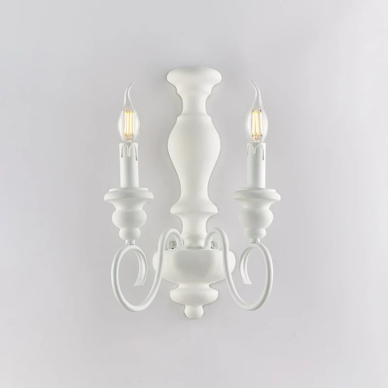 Applique en bois et fer laqué blanc shabby 2 lumières H.40 - L.25 - D.18