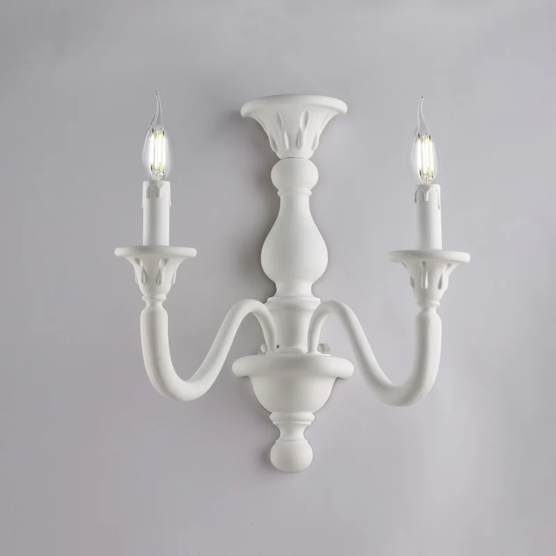 Applique murale en bois blanc Shabby 2 lumières H.41 - L.35 - D.21