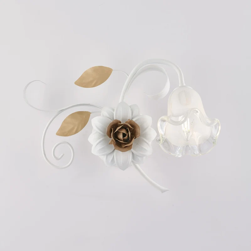 Applique murale en fer laqué blanc Shabby 1 lumière H.40 - L.36 - D.22