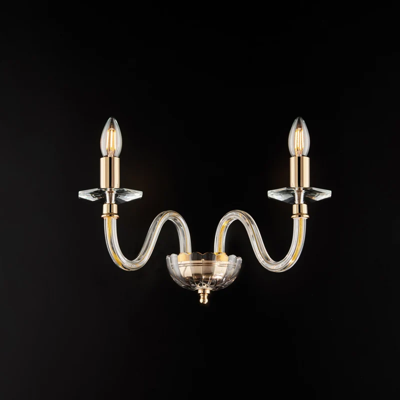 Applique en fer doré avec verre transparent 2 lumières H.22 - L.39 - D.25