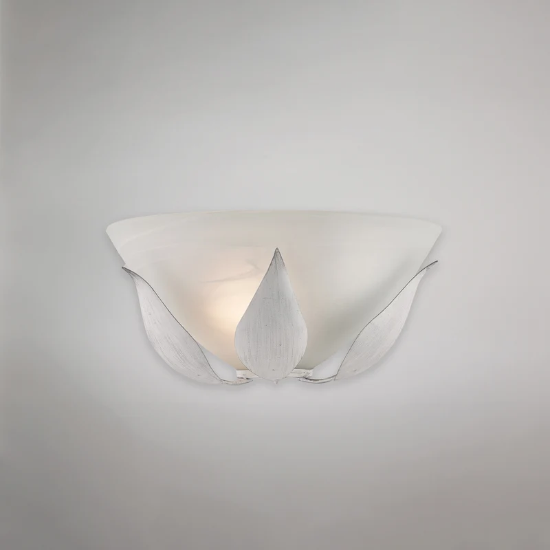 Applique en fer laqué blanc décor argent vieilli et diffuseur en verre diamètre 30 albâtre blanc 1 lumière H.14 - L.30 - P.15