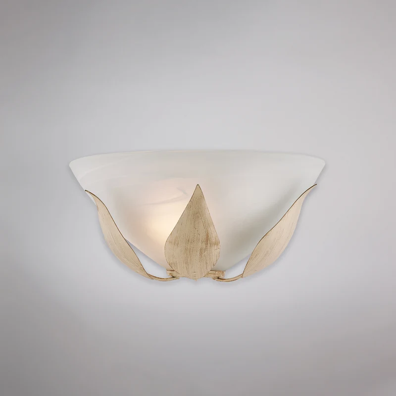 Applique dorée ivoire, verre albâtre Ø30, 1 lumière H14xL30xP15 cm
