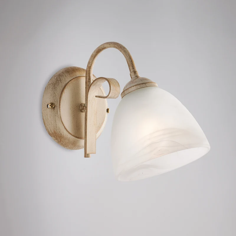 Applique dorée ivoire, verre albâtre Ø13, 1 lumière H20xL13xP23 cm