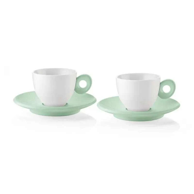 Tasses à café avec soucoupes vert mauve