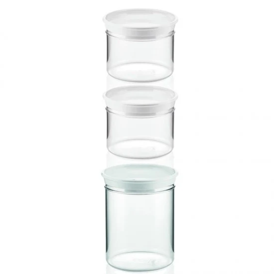 Lot de 3 pots avec bouchons blancs