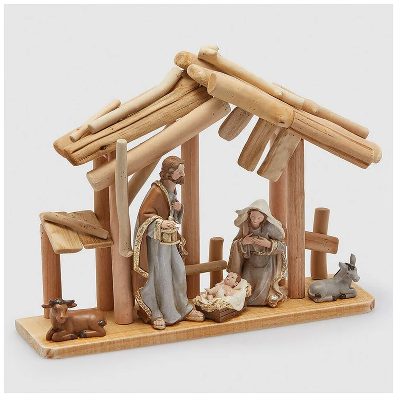 Figurine de la Nativité avec cabane 38x10x28 cm