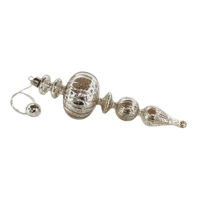 Boule de Noël en verre argenté 10x32 cm avec LED