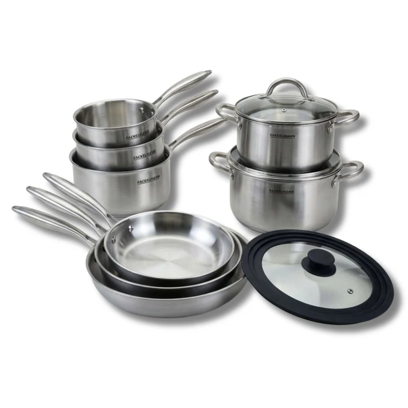 3 poêles à Frire 20 24 et 26 cm, Casseroles 1 et 18 cm, Faitouts 20 24 cm inox 18/10 Triply, Couvercle Fackelmann Vita3