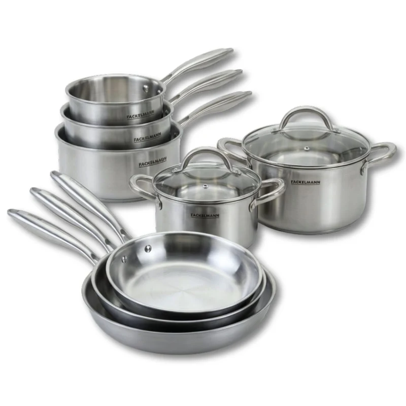 Batterie de cuisine avec 3 poêles 24/26/28 cm 3 casseroles 14/16/18 cm et 2 faitouts 20/24 cm sans PFAS Fackelmann Vita3
