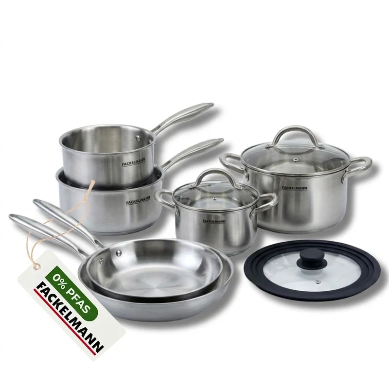 Poêles à Frire 20 26 cm, Casseroles 14 et 18 cm, Faitouts 20 24 cm inox 18/10 Triply et Couvercle Fackelmann Vita3