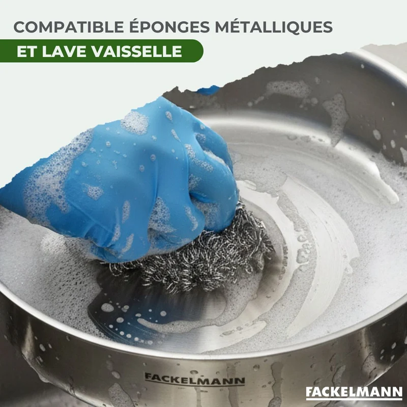 Batterie de cuisine avec 2 poêles 24/28 cm et 3 casseroles 14/18 cm avec 1 couvercle de cuisson universel sans PFAS Fackelmann Vita3