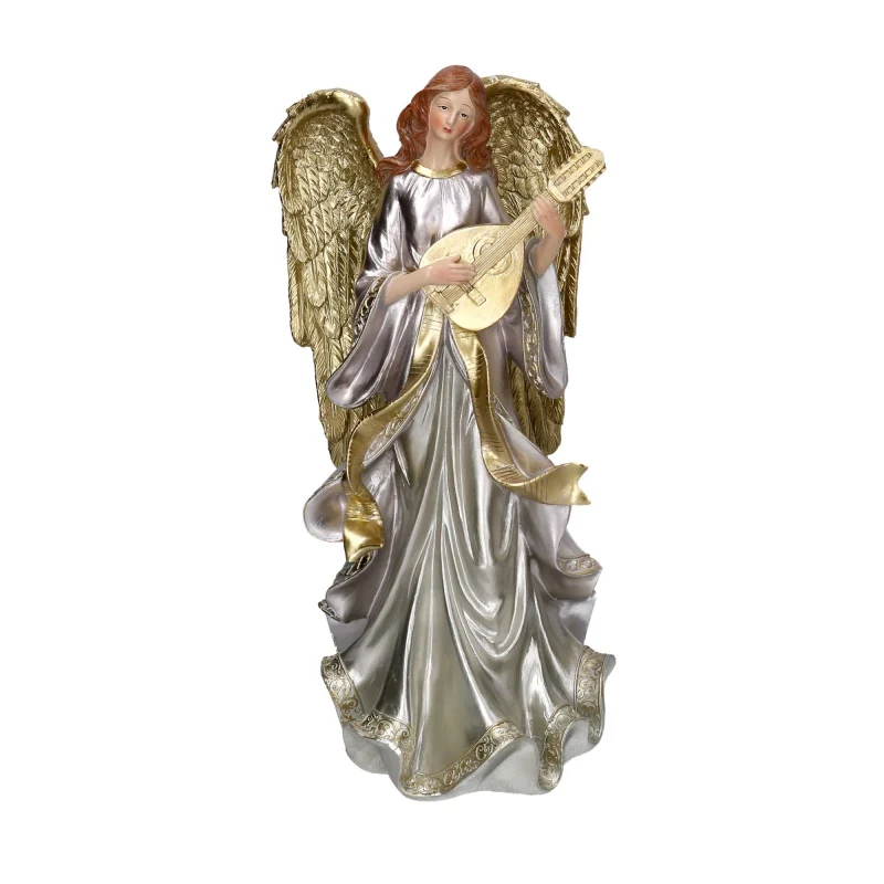 Ange en résine avec guitare dorée 18,2x16,4x37,8