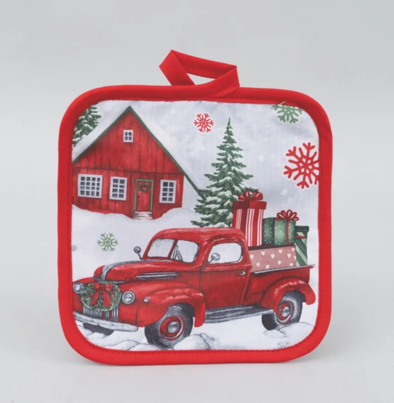 Manique de Noël carrée 17 cm, voiture