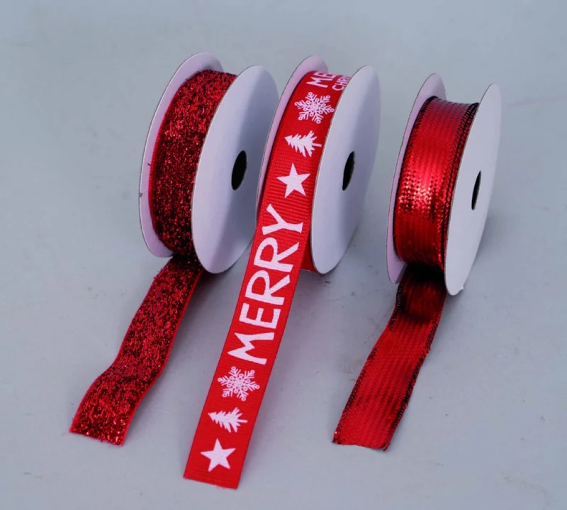Ruban rouge "Joyeux Noël" 15 mm x 2 m