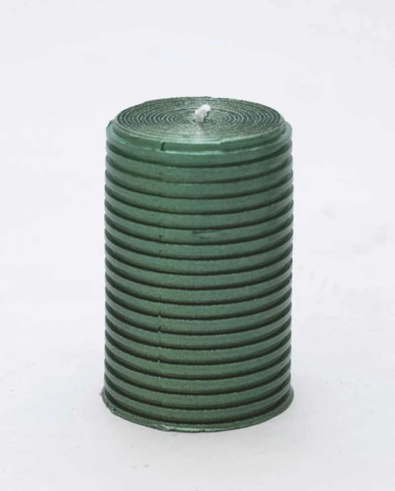Bougie cylindre verte à paillettes 5x7,5 cm