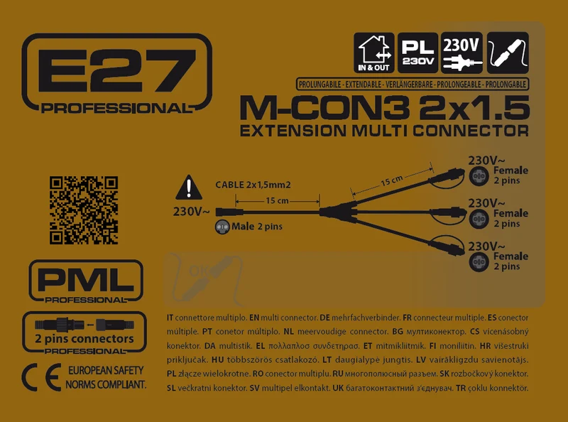 Connecteur multiple 3 sorties 15x15 cm