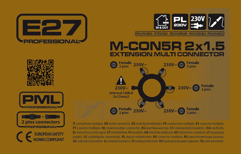 Connecteur circulaire 18cm 5 sorties 230V AC - Noir