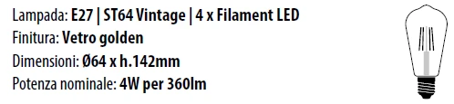 Lampe dorée E27 ST64 4W 2200°K