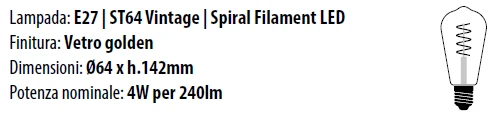 Lampe E27 ST64 4W 2200°K Doré 64x142mm