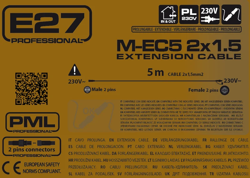 Rallonge 2x1,5mm² 5m pour usage extérieur