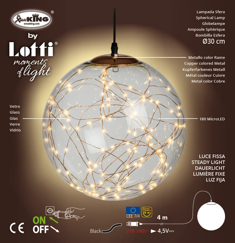Lampe sphère en cuivre de 30 cm avec microLED de 4 m