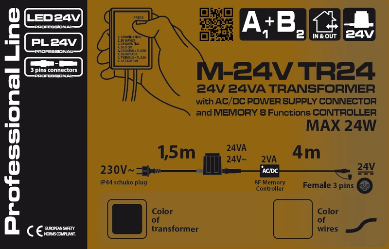 Transformateur 24V 24W avec contrôleur de lumière 1,5x4m