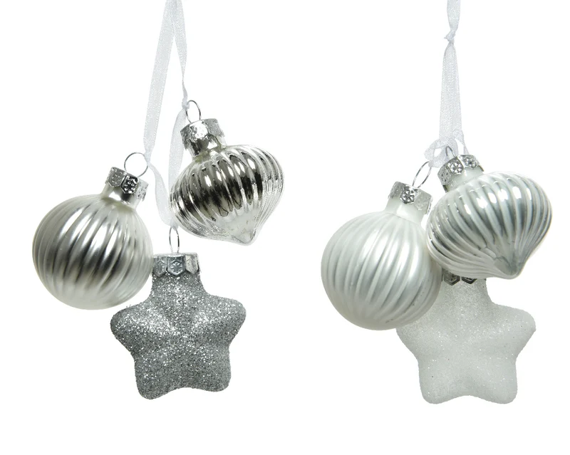 Suspension en verre blanc/argenté 3,5x4x11,5 cm