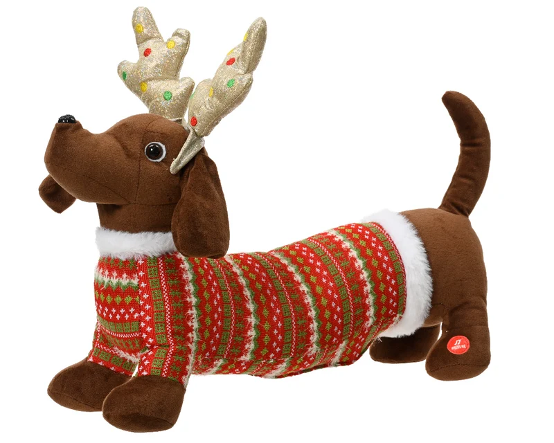 Boîte à musique teckel peluche avec cornes 45x12x32 cm