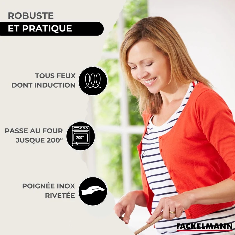 Batterie de cuisine avec 3 faitouts 16/20/24 cm et 1 poêle 24 cm avec 5 ustensiles de cuisine Fackelmann Etherna Brillant Clip