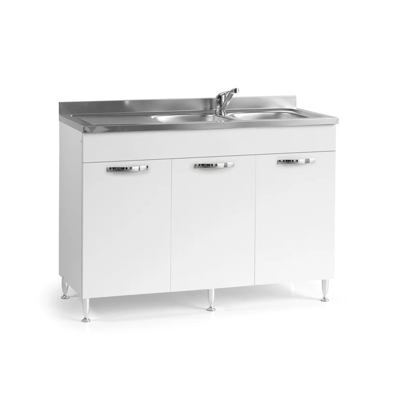Meuble sous évier cuisine Blanc 3 portes réversible 120x50xH 85