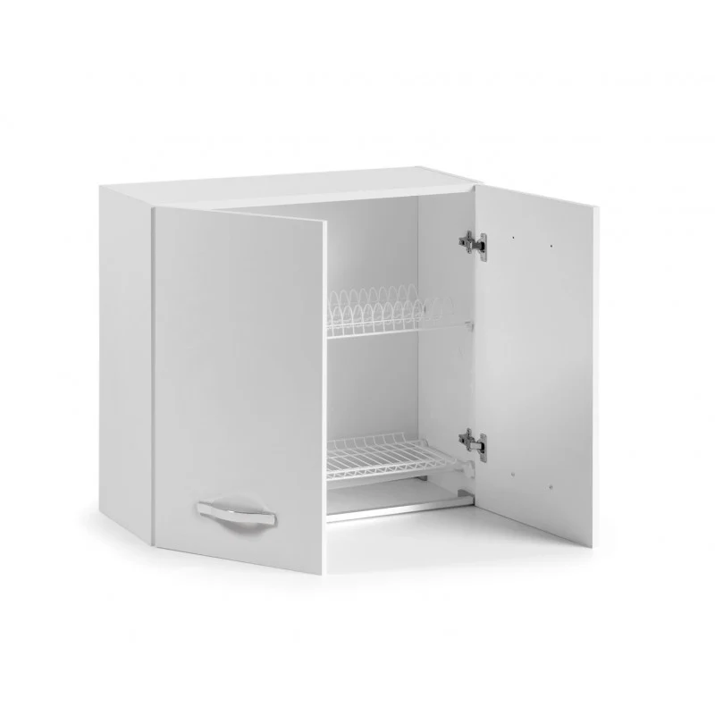 Meuble haut égouttoir blanc frêne, 2 portes, 80x32xH 72 cm