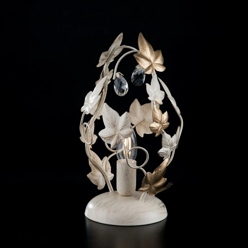 Lampe de Table en Fer Doré Clair Ivoire et Strass 18x h30 cm Lierre