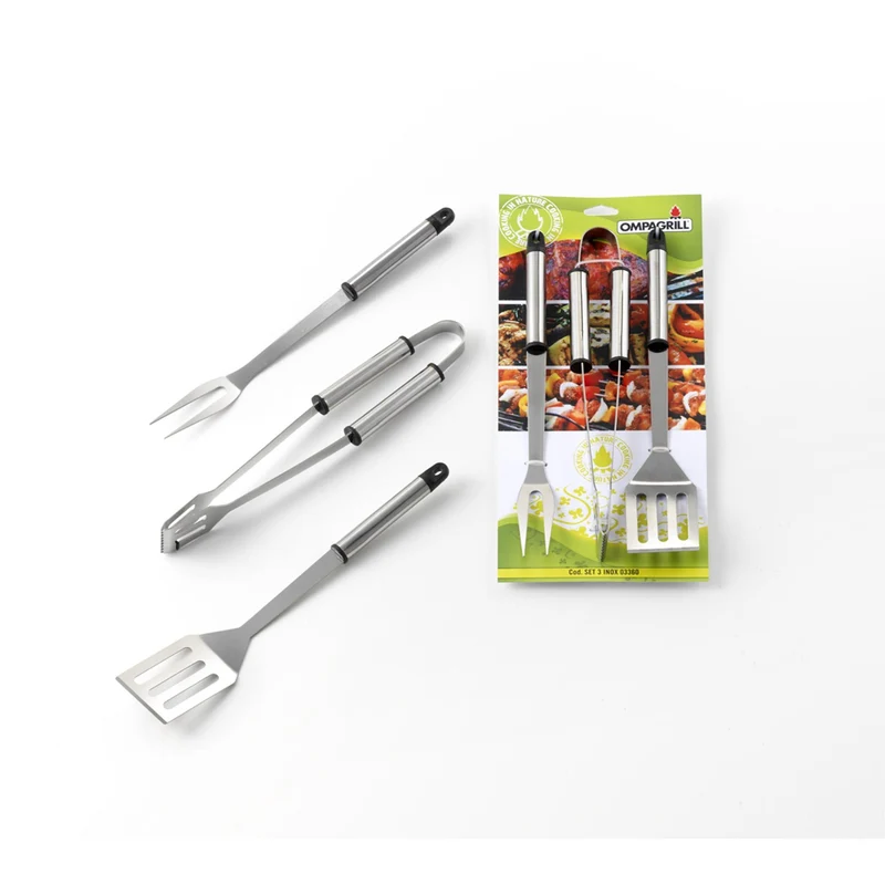 Set d'outils pour barbecue en acier inoxydable 3 pcs - pelle, fourchette, pince 36 cm