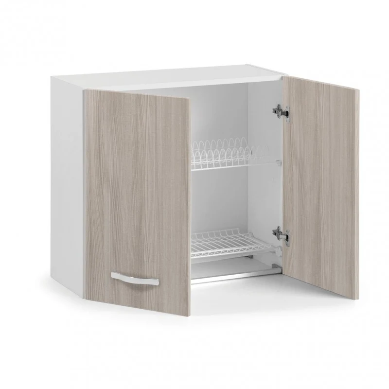 Meuble haut égouttoir blanc avec 2 portes orme, 80x32xH 72 cm