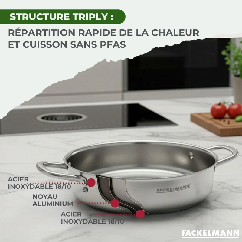 Sautoir 28 cm en inox 18/10 Triply Fackelmann Vita3