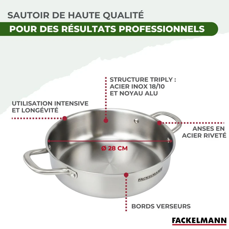 Sautoir 28 cm en inox 18/10 Triply Fackelmann Vita3