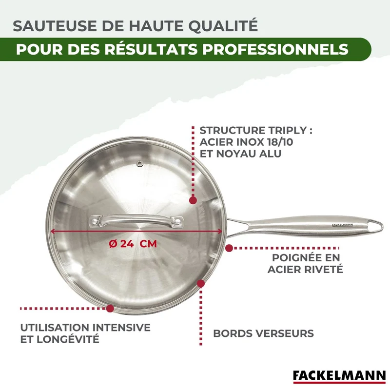 Sauteuse 24 cm en inox 18/10 Triply Fackelmann Vita3
