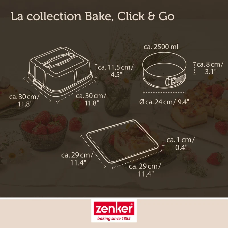 Set de 5 ustensiles de pâtisserie moule à charnière rond bol spatule et verre doseur Zenker Bake Click and Go