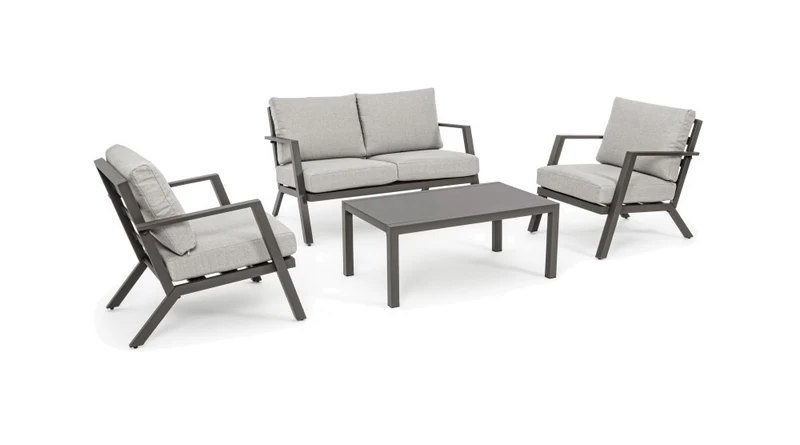 Salon de jardin en aluminium peint marron avec assise amovible en tissu - Harley