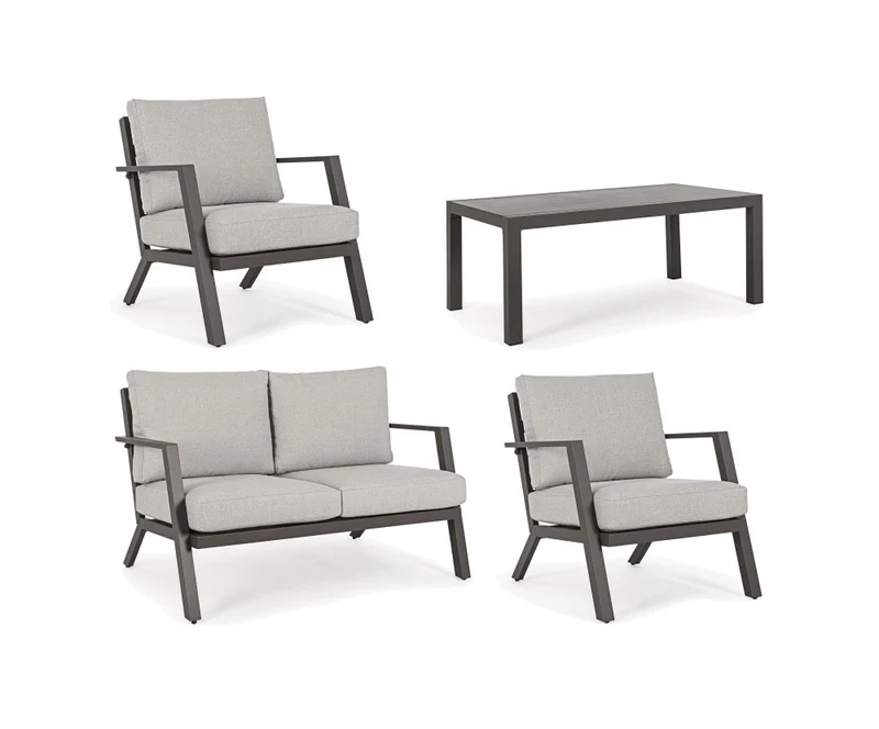Salon de jardin en aluminium peint marron avec assise amovible en tissu - Harley