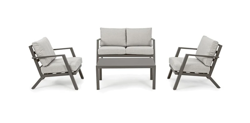 Salon de jardin en aluminium peint marron avec assise amovible en tissu - Harley