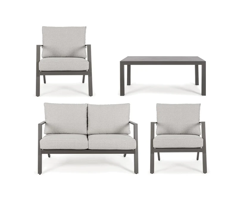 Salon de jardin en aluminium peint marron avec assise amovible en tissu - Harley