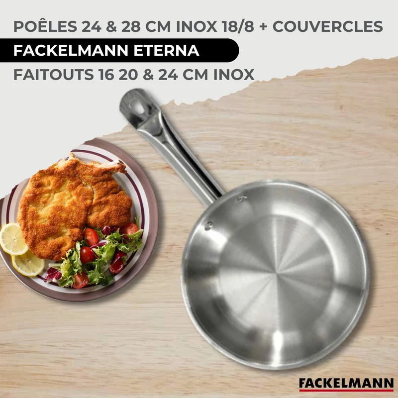 Lot de 2 Poêles 24/28cm et 3 Faitouts 16/20/24cm Fackelmann Etherna avec 5 ustensiles