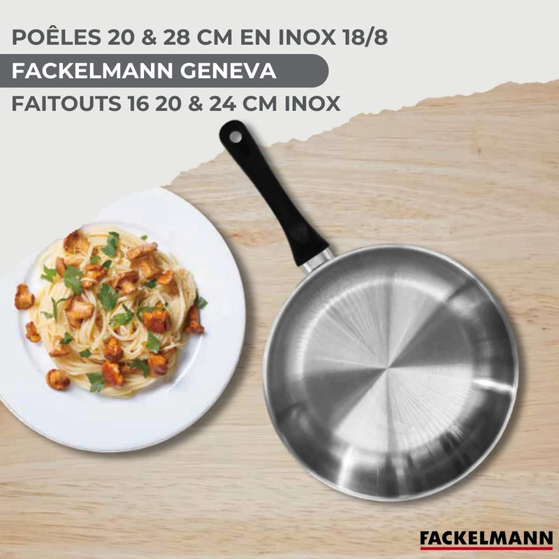 Lot de 2 Poêles 20/28 cm Fackelmann Geneva avec 3 Faitouts 16/20/24 cm et 5 ustensiles