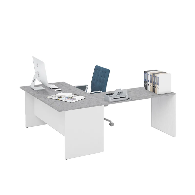 Bureau d'angle réversible coloris Ciment H74x160x200cm