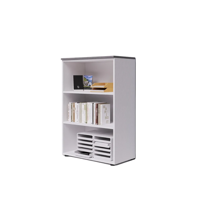 Module de bureau ouvert à trois compartiments avec plateau couleur Ciment H129x90x45cm