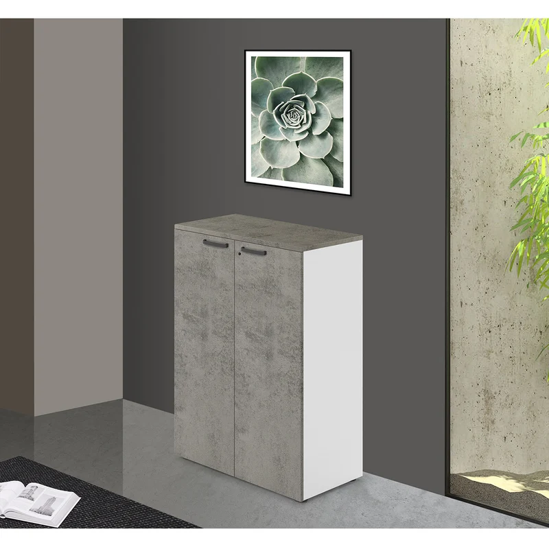 Mobilier de bureau avec deux étagères verrouillables couleur Ciment H129x90x45cm