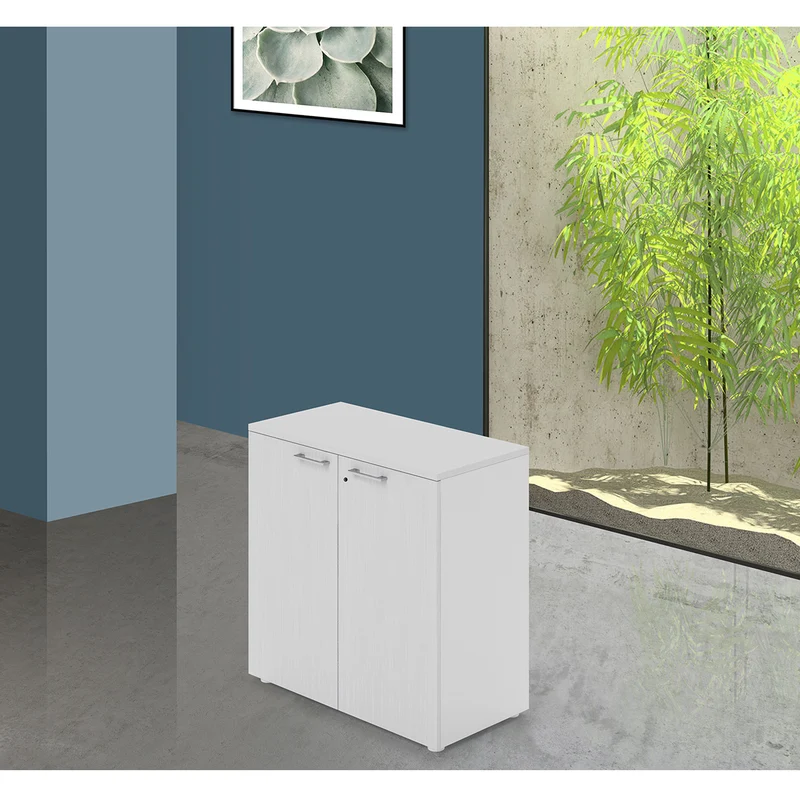 Meuble de bureau bas à deux portes avec serrure, coloris Blanc H87x90x45cm