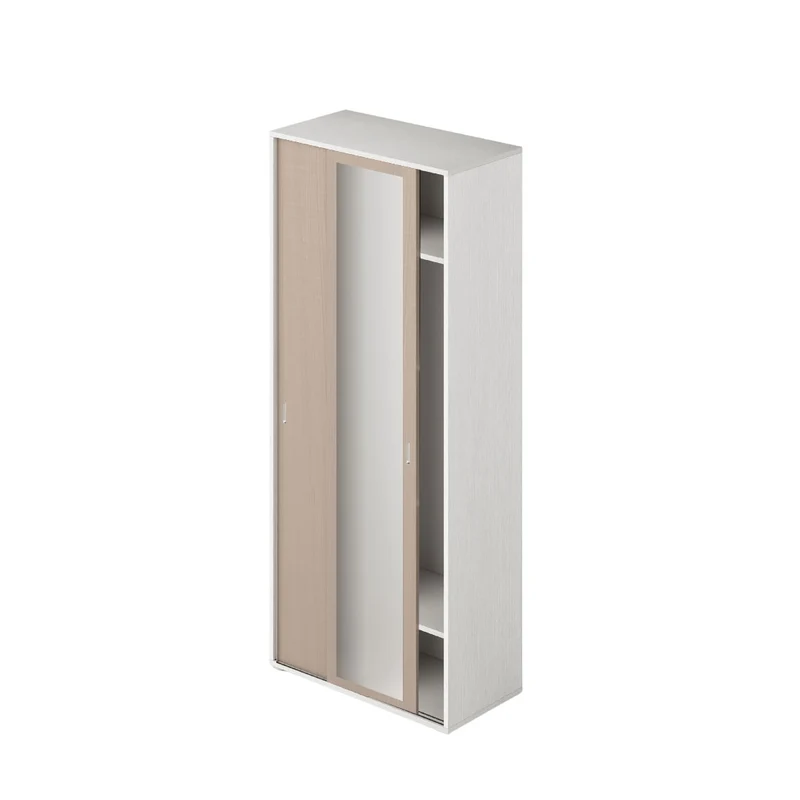 Armoire Avec Miroir, Portes Coulissantes Et Porte-Manteau, Orme et Blanc